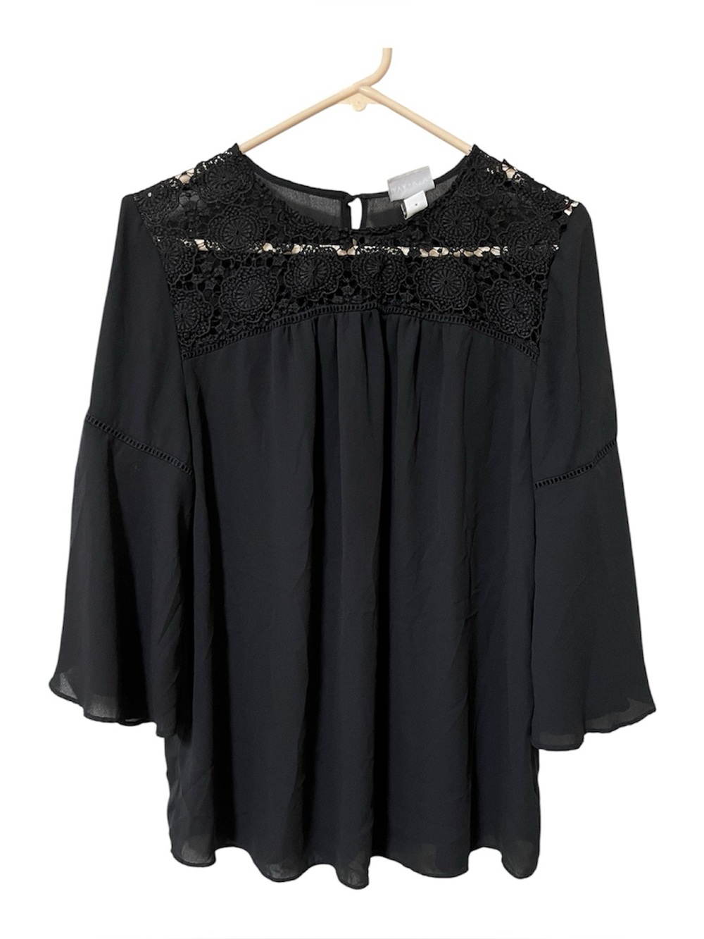 Ava & Viv Womans Size X top Black Crochet Whimsigoth Fairy 3/4 Bell Sleeve